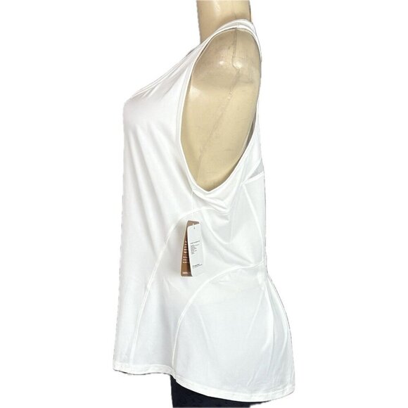 Shape L White Wicking Ventilated Mesh Panels Racerback Flared A- Line Tank Top - Picture 3 of 5